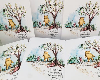 Pack Of 6 How Lucky I Am To Have Something That Makes Saying Goodbye So Hard, Sympathy Winnie Pooh Piglet Loss Greeting Cards