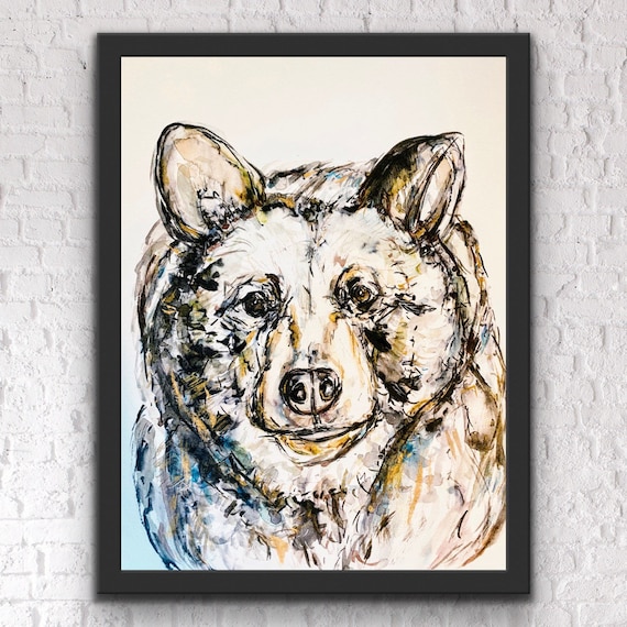 水彩クマの版画、ホッキョクグマの版画、ツキノワグマの絵画、子グマ