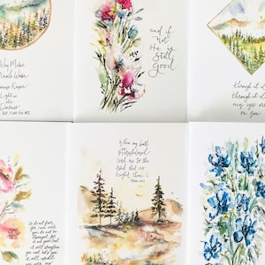 Cartes aquarelles avec lettrage des versets de la Bible, cartes Fear Not Christian, art biblique, lot de 6 cartes Cœur débordé