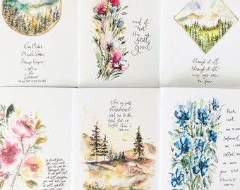 Watercolour Scripture Cards, Bible Verse Handlettering Cards, Fear Not Christian Cards, Bible Art, Heart Overwhelmed Pack 6 Cards