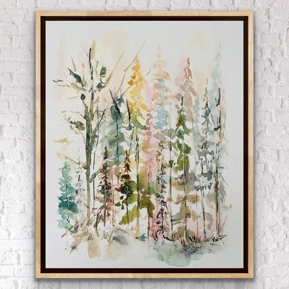 Bunch Of Warm Watercolour Trees, Colourful Forest of Watercolour Trees, Tall Trees Wall Art