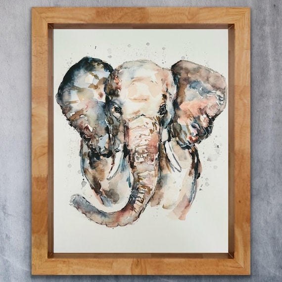 象の水彩画プリント、ニューテラ銅灰色の抽象的な象の絵画、楽しい