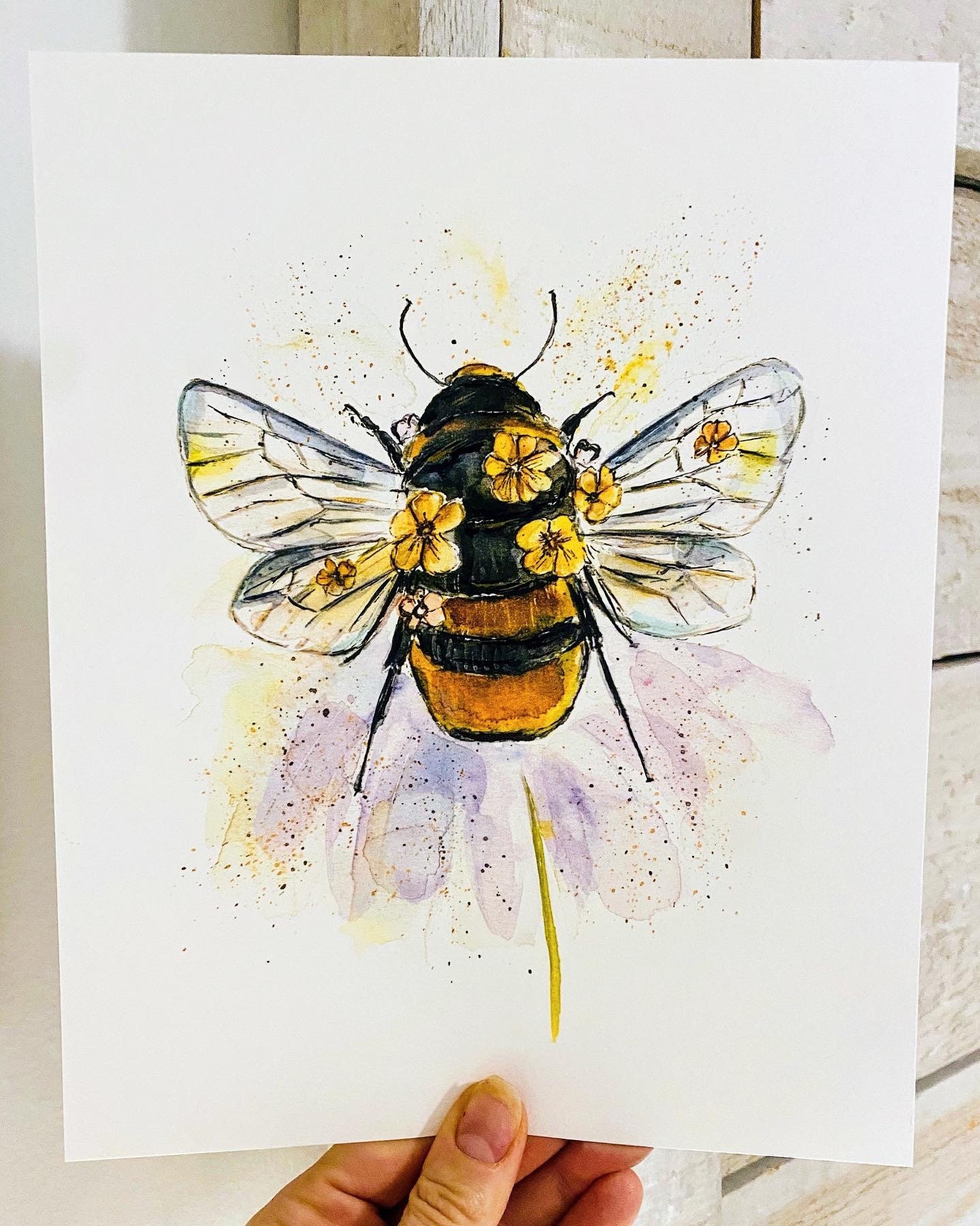 Bumblebee Watercolour Floral Print, Bumblebee Flower Design Wall Art, Queen  Bee Painting, Whimsical Bee - Etsy | Poster