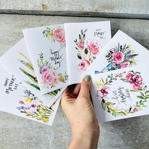 Folded Watercolour Mothers Day Cards, Pack of 6 Assorted Happy Mothers Day Greeting Note Cards, Floral Watercolour Mothers Day Art Cards image 3