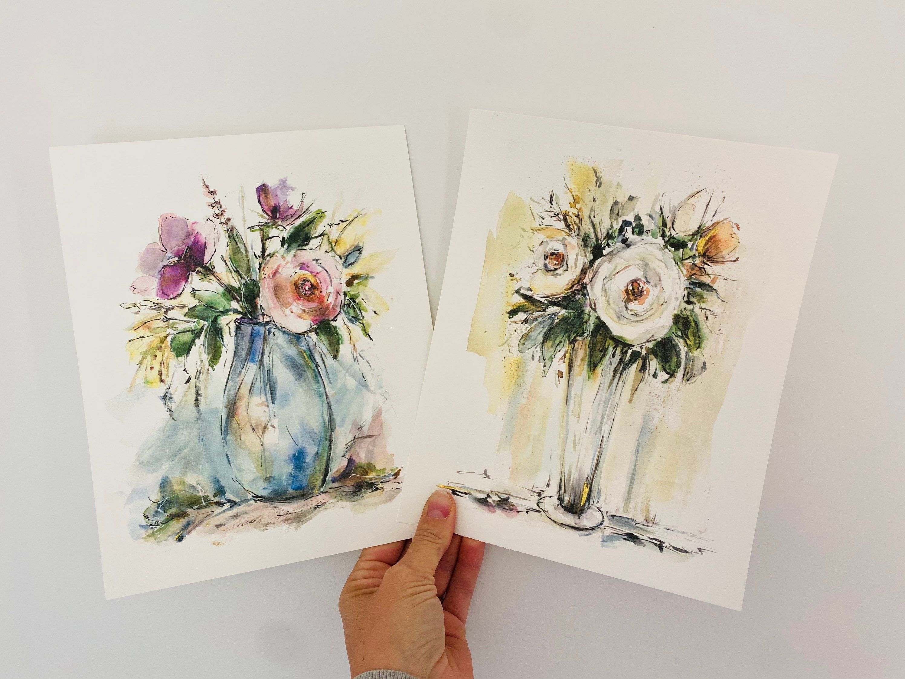 水彩画、フラワーアレンジメント、素敵な雰囲気です 絵画プラス描き付き ee500ebe8876615ba7157b34b48759