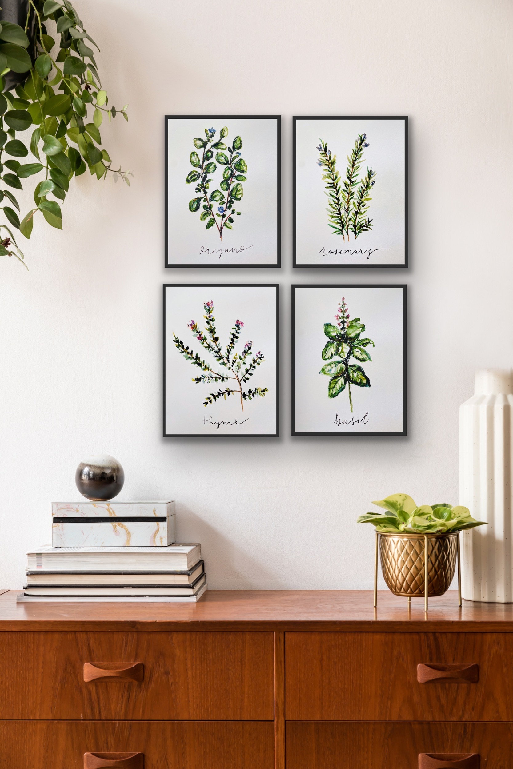 botanical herb prints set of 4 unframed botanical herb... Set of Four Botanical Herb Print, Rosemary Oregano Basil and Thyme ...