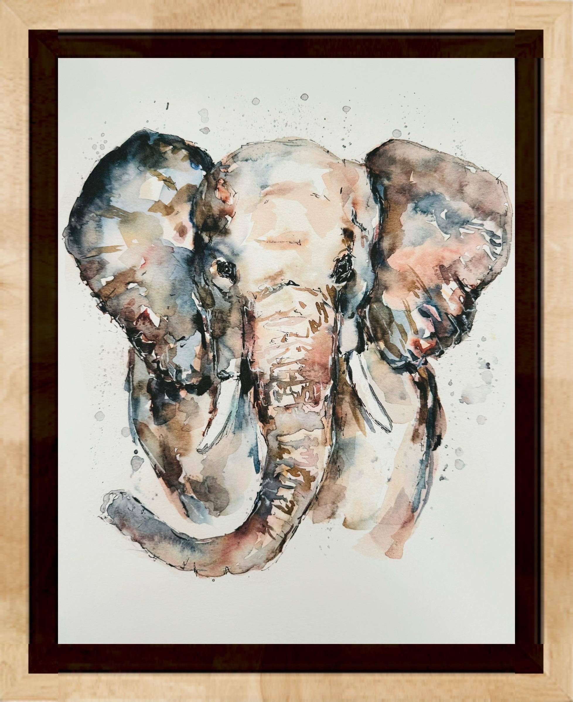 象の水彩画プリント、ニューテラ銅灰色の抽象的な象の絵画、楽しい