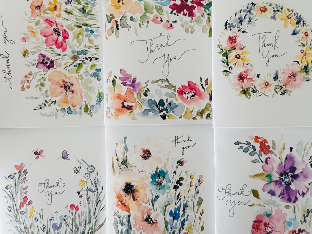Wildflowers Bees Watercolour Thank You Cards, Watercolor Wildflower ...