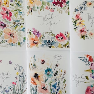 Cartes de remerciement aquarelle fleurs sauvages abeilles, cartes de remerciement aquarelle fleurs sauvages, aquarelle florale bohème, paquet papillons abeilles