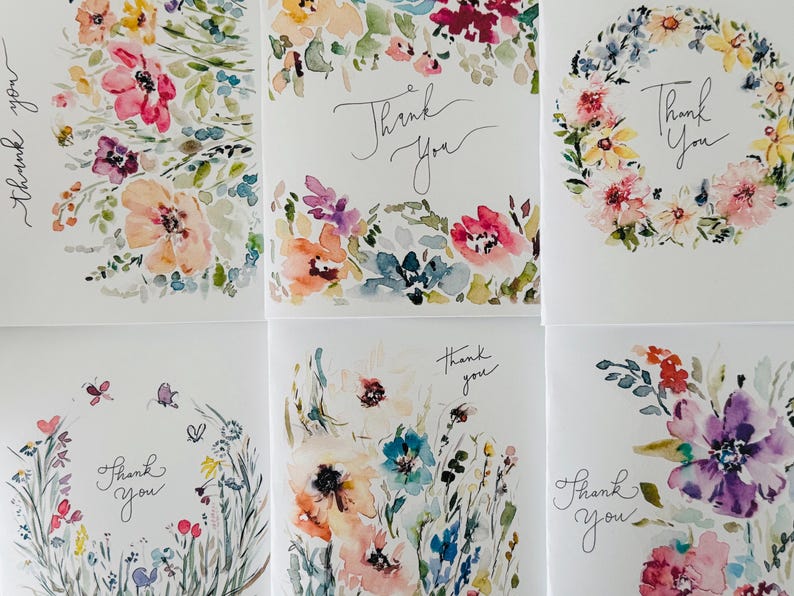 Wildflowers Bees Watercolour Thank You Cards, Watercolor Wildflower ...