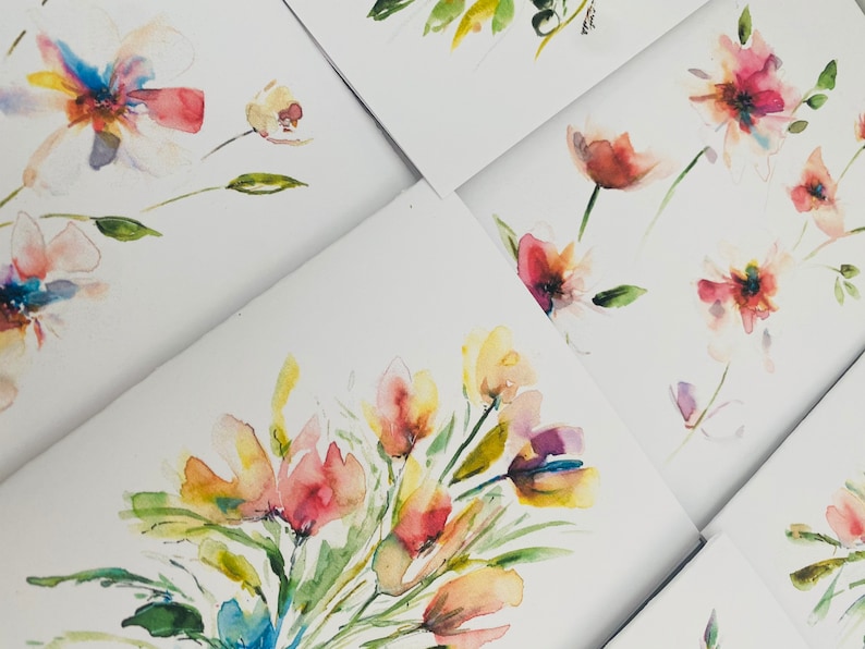 Watery Watercolor Floral Blank Cards Blank Floral Illustrated - Etsy