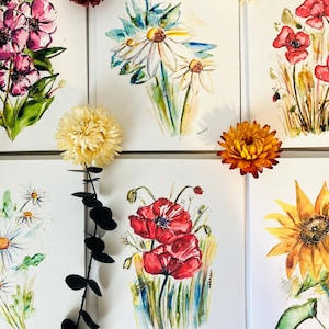 Pacote de cartões florais em aquarela em branco, cartões florais em branco variados, pacote de cartões florais em aquarela, 6 cartões florais comemorativos