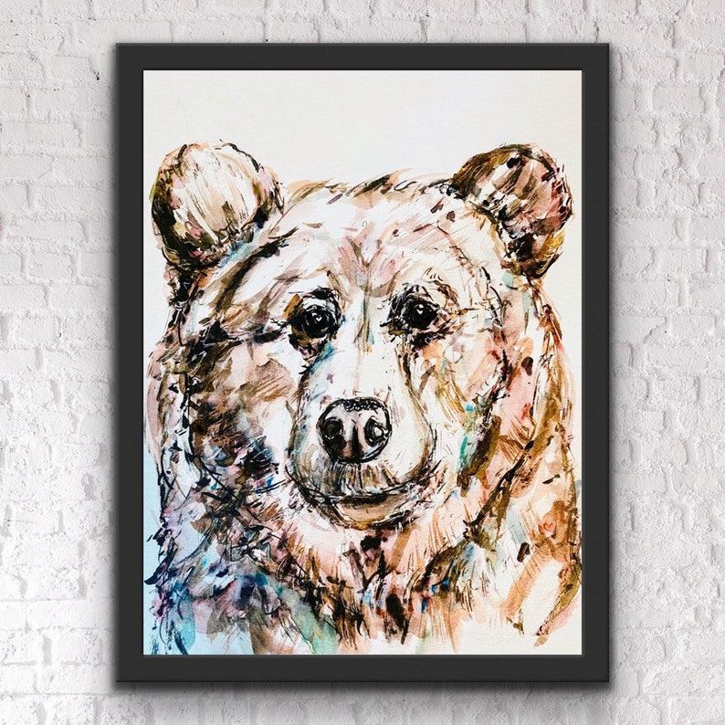 Watercolour Bear Prints, Polar Bear Print, Black Bear Painting, Bear Cub, Brown Bear, Series of Bear Painting Prints, Four Bear Prints image 8