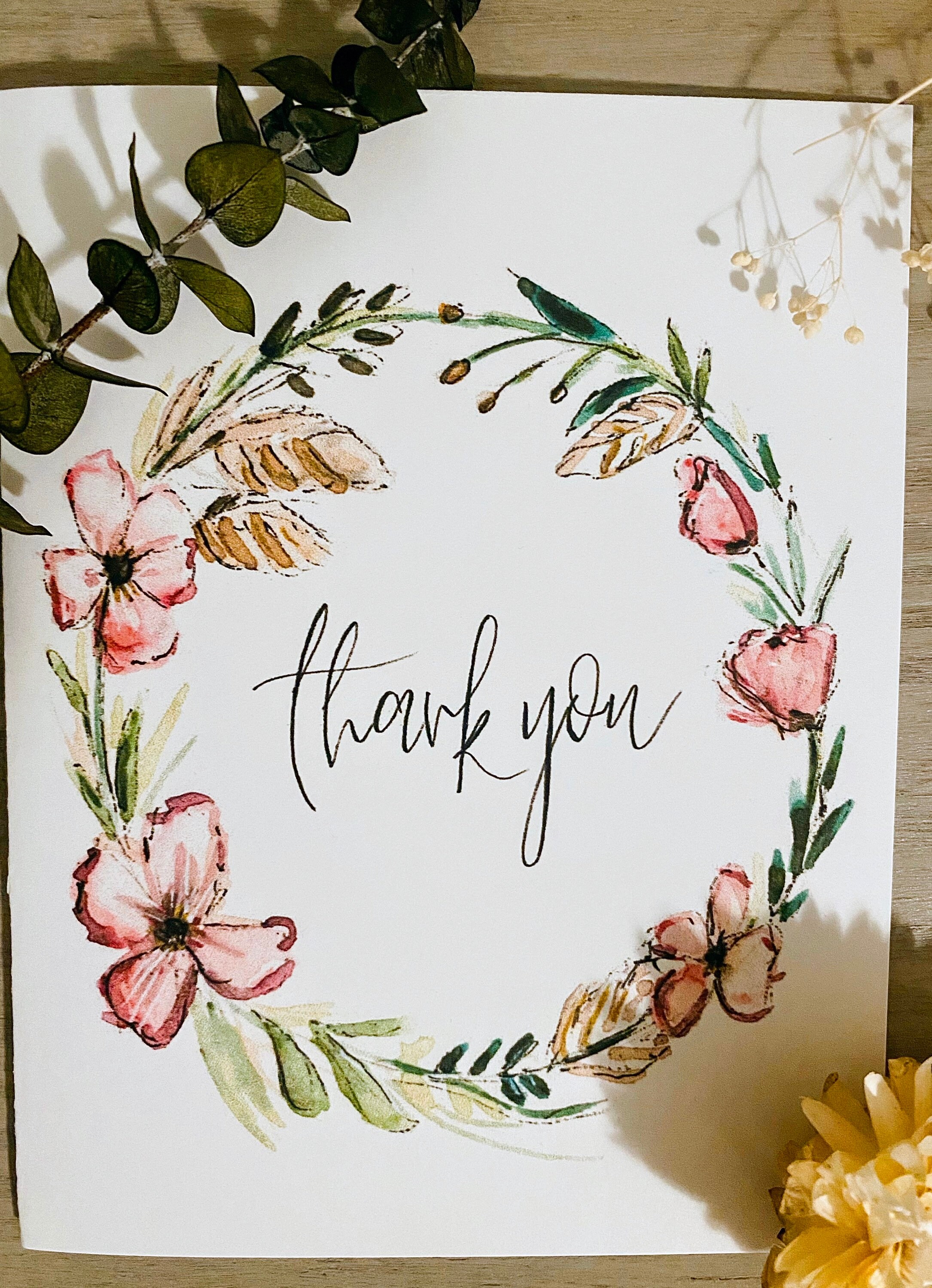 Simple Floral Watercolour Thank You Cards, Handlettering Flower Cards ...