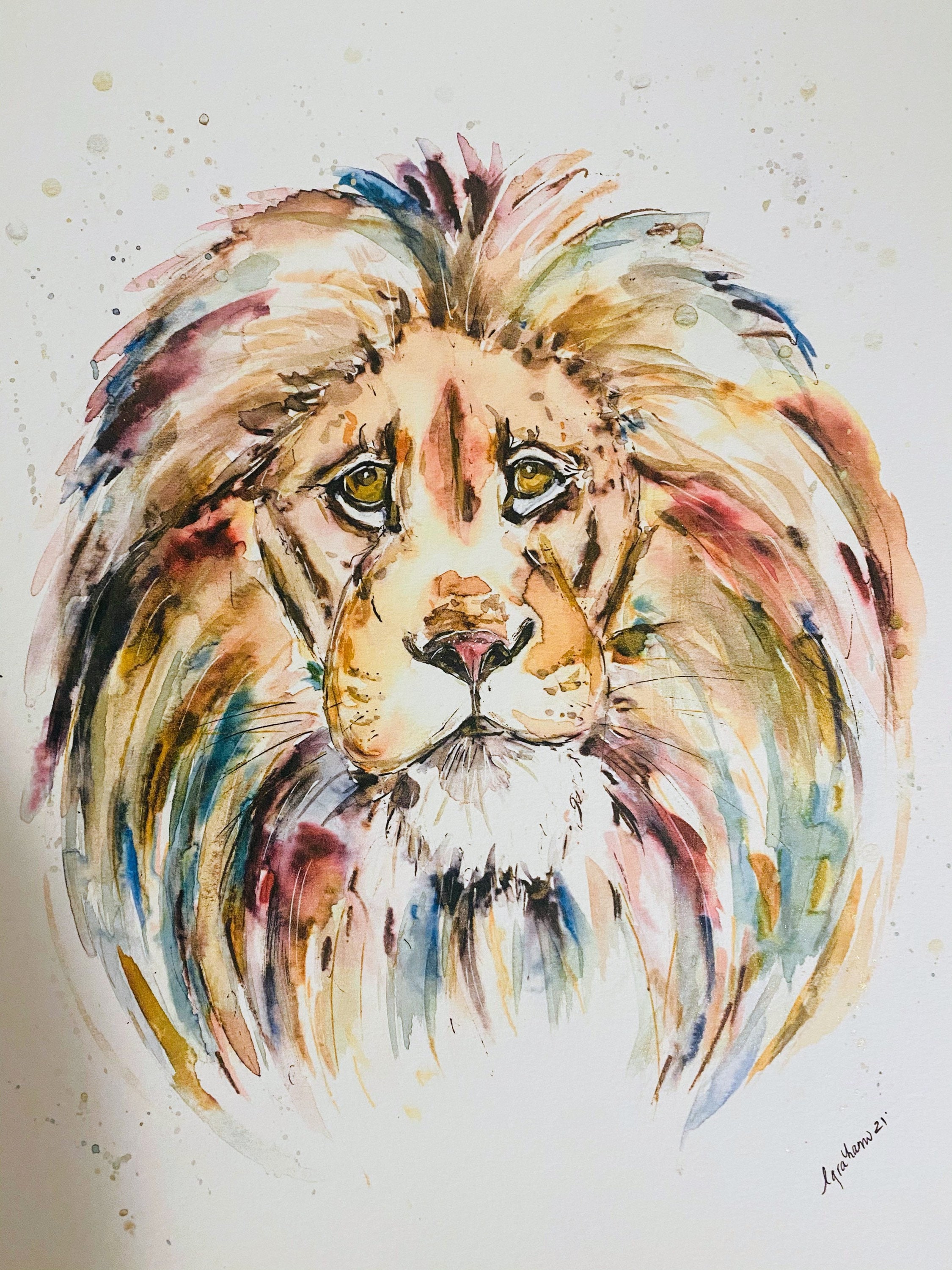 カラフルなライオンの肖像画 ジャングルの王、ライオンの絵の肖像画。明るい装飾用の毛皮