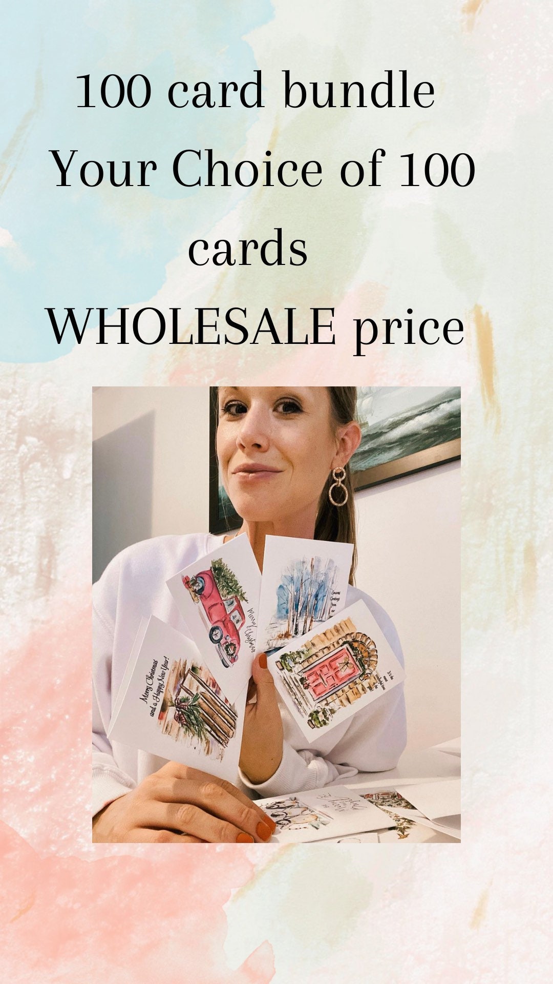 100 Cards, Bulk Order Greeting Cards, 100 Individual Watercolour Card Sets, Wholesale Stationary