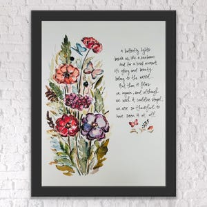 Un papillon s'illumine à côté de nous comme un rayon de soleil, cadeau de deuil jamais seul, impression hommage aux papillons de sympathie, oeuvre d'art poème sur la perte d'un papillon