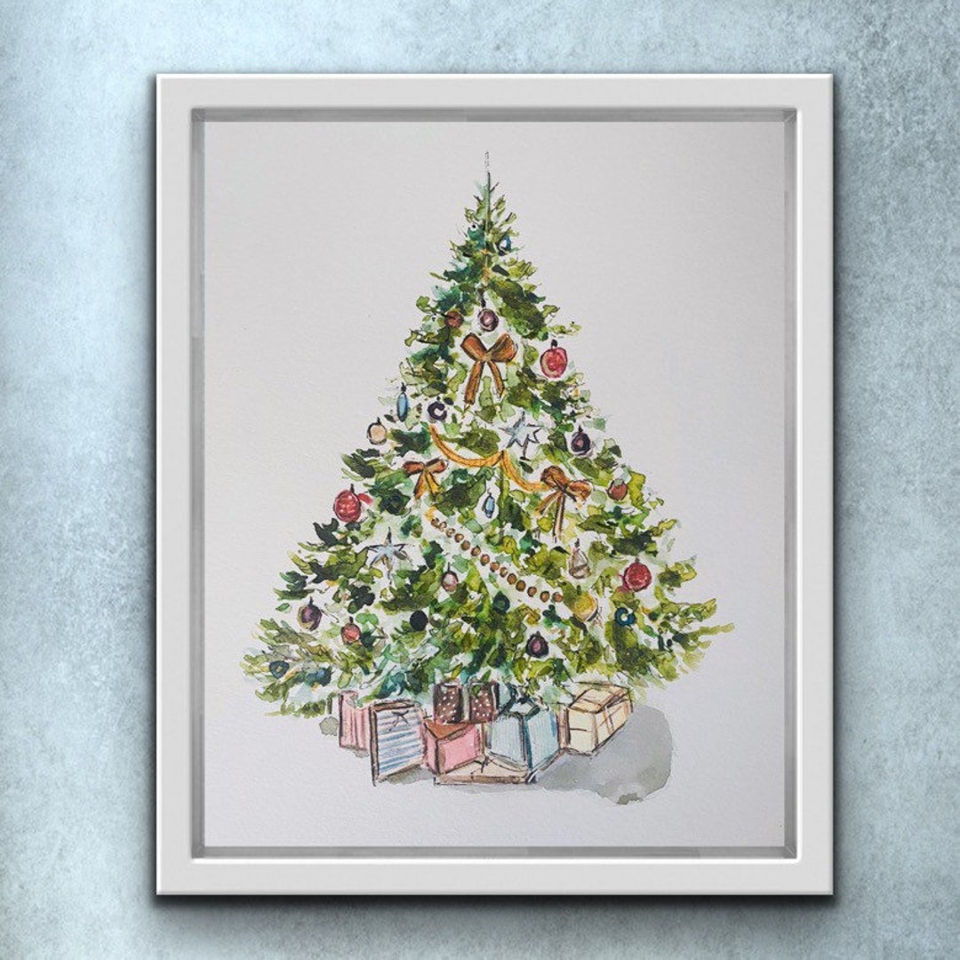 Christmas Tree Watercolour Illustration Christmas Tree Wall - Etsy Canada