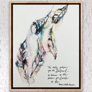 Ralph Waldo Emerson Quote The Only Person You Are Destined To Be Watercolor Feathers Print, Boho Feather And Quote Wall Art
