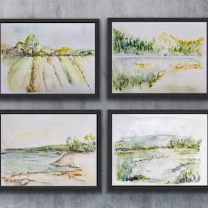 L'Ontario à l'aquarelle, paysages de l'Ontario au Canada, aquarelle de paysage de prairie et d'eau, impression d'illustration de zones humides