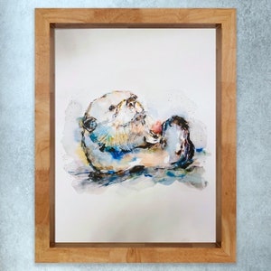 Sea Otter Watercolor Print, Fun Colourful Otter Wall Art, Abstract Otter Illustrated Watercolour Design, Physical Print  Colourful Otter