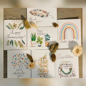 Paquet de cartes aquarelles pour occasions variées, lot de cartes de voeux de styles variés, lot de papeterie design aquarelle