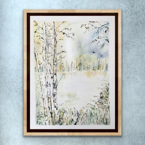 Watercolour Birch Trees Print, Dreamy Elegant Watercolour Birch Tree Scenery Wall Art, Nature Lover Forest Art