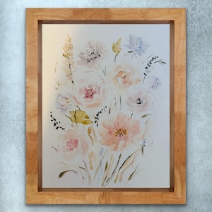 Stampa acquerello di rose sciolte, fiori impressionisti eleganti e tenui, bouquet acquerello floreale pastello, stampa artistica di fiori boho acquerello