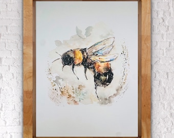 Hummel-Druck, Aquarell-Biene-Abstrakter-Druck, detaillierte Bienen-Spritzer-Farben-Wandkunst, skurriler Aquarell-Hummel-Design-Druck