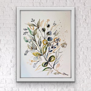 Three Watercolour Leafy Prints, Trio Eucalyptus Plant Wall Art, Neutral Plant Print, Abstract Leaf Artwork