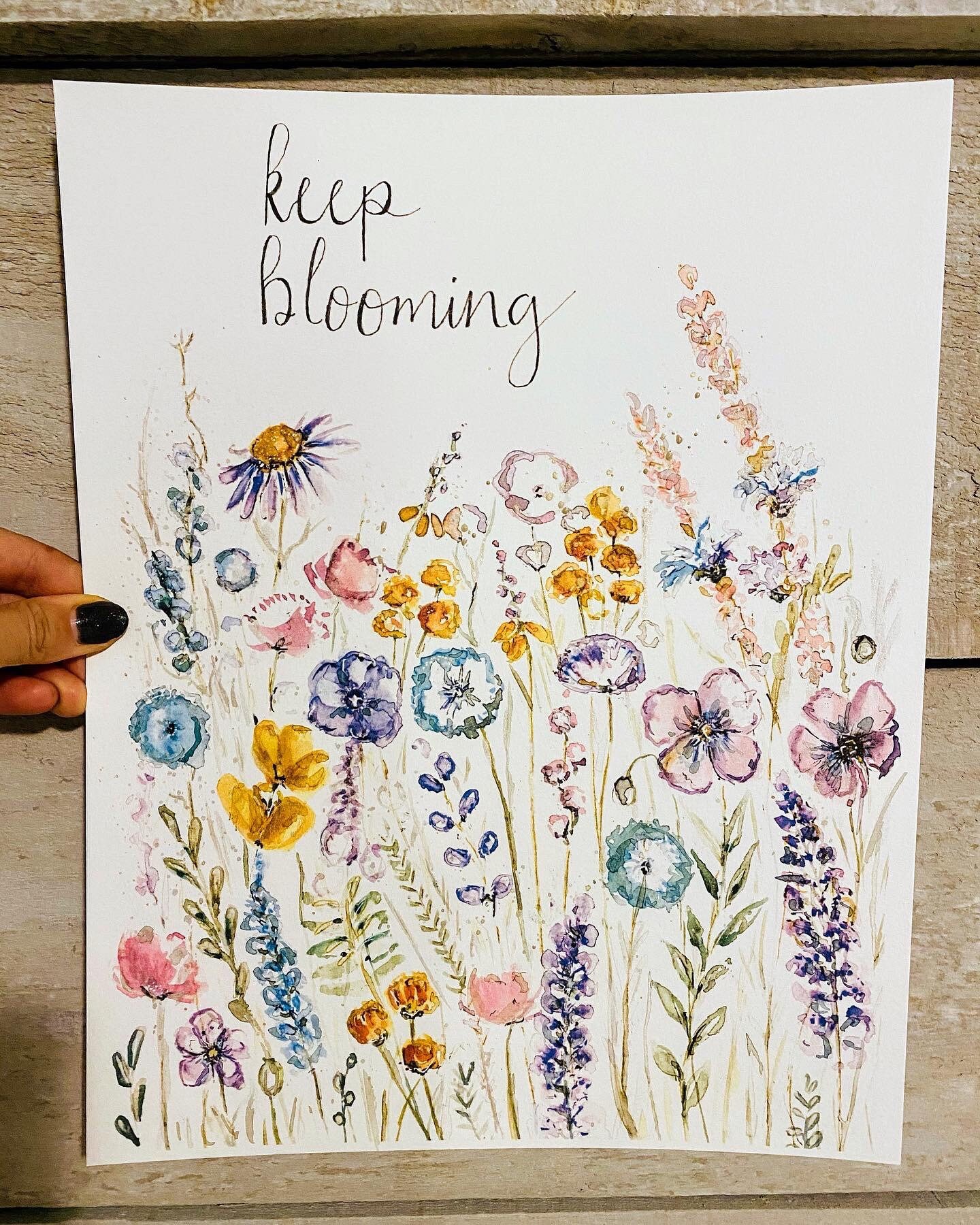 Keep Blooming Handlettering Wildflower Watercolour Print