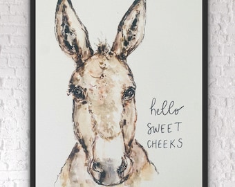 Poster divertente con scritta Donkey Why Hello Sweet Cheeks Have A Seat, decorazione da parete in metallo, 30,5 x 40,6 cm