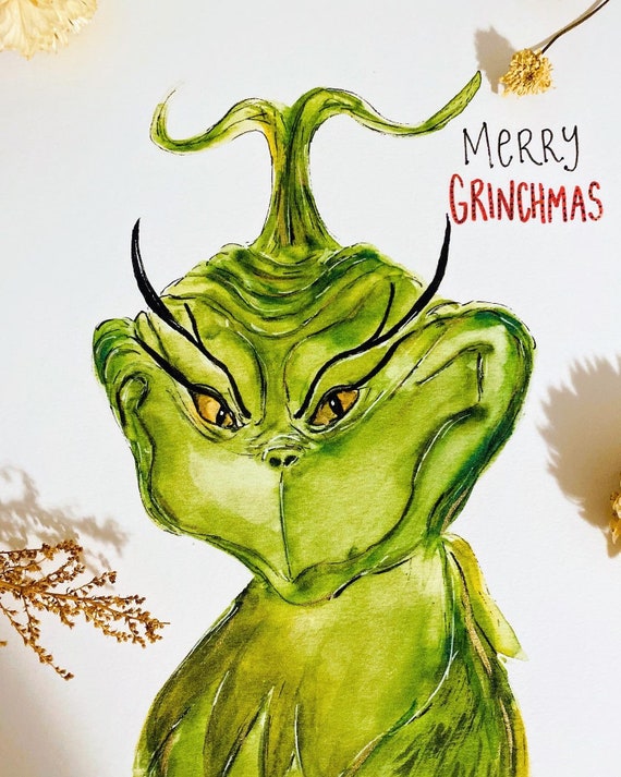 Merry Grinchmas Watercolor Print The Grinch Christmas -  Portugal