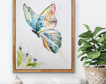 Impression de papillons colorés aquarelle fantaisiste, art mural papillon jolie couleur pop, art papillon aquarelle