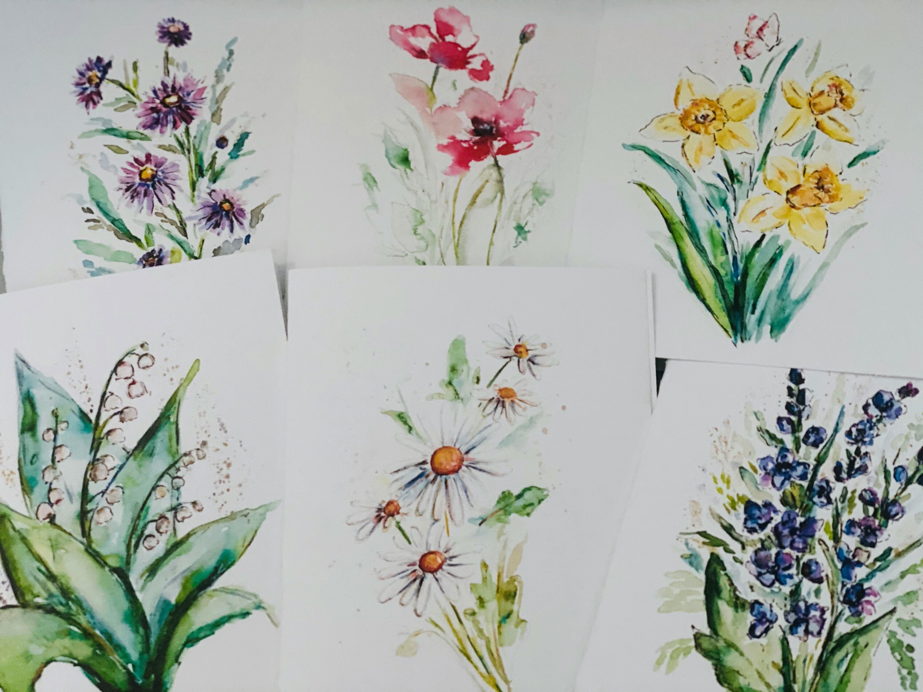 Blank Wildflower Watercolor Cards, Watercolour Floral Stemmed Cards ...