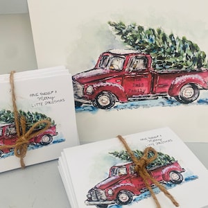 Lot de 8 cartes de voeux de style aquarelle pour les fêtes, cartes d'artiste élégantes joyeuses fêtes, assortiment de cartes de Noël de camion, bonhomme de neige et globe