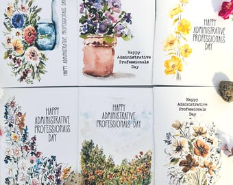 Bonne fête des professionnels de l'administration Cartes aquarelles, Administration du paquet Cartes de remerciement Fleurs, Cartes de remerciement Fleurs