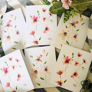 Paquet de 6 cartes vierges abstraites aquarelles de fleurs sauvages, cartes de voeux vierges pliées botaniques vierges, cartes vierges aquarelles florales deux styles