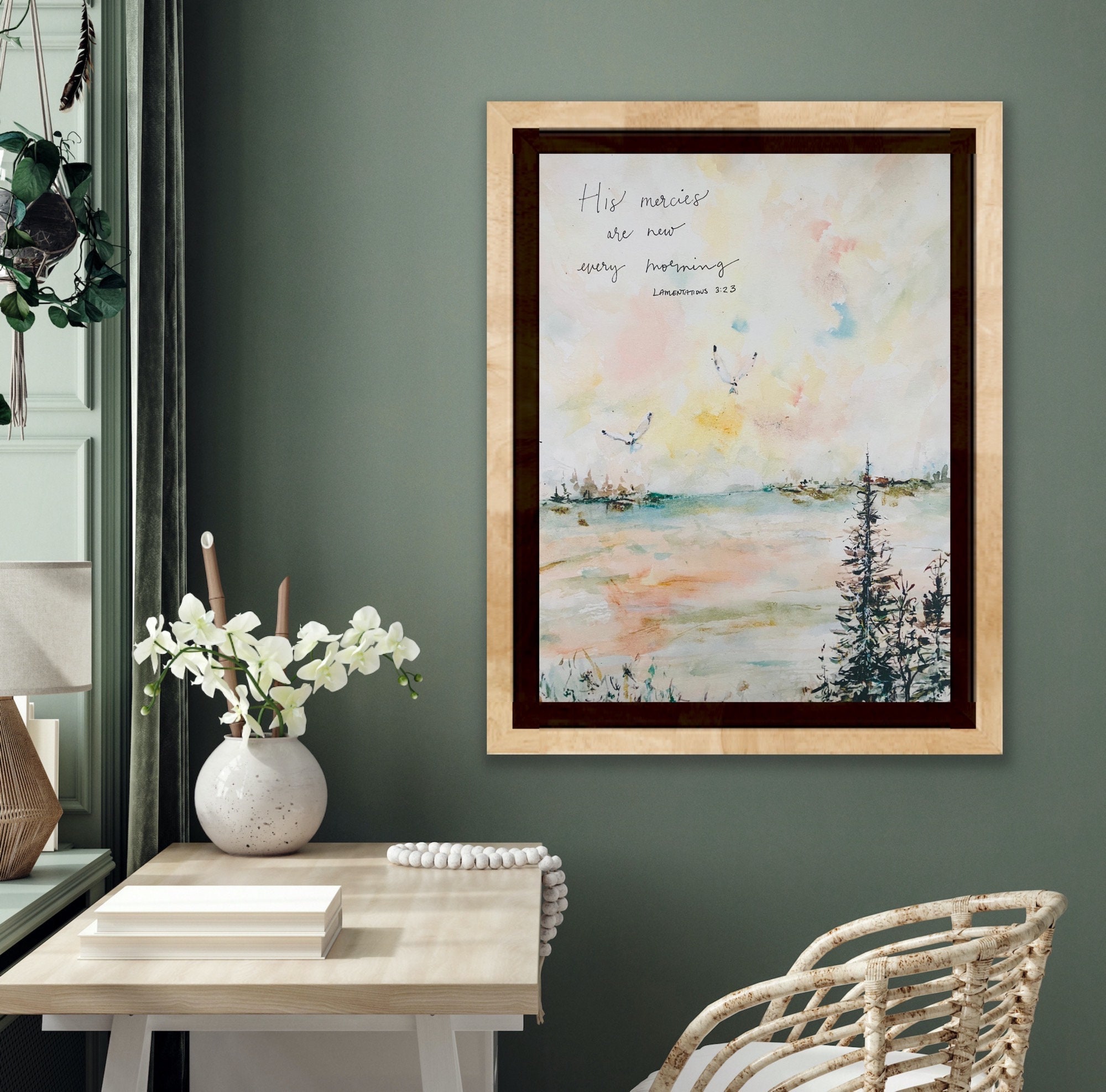 PHAMTE Wandbild „His Mercies Are New Every Morning“ – Bibelvers Lamentations 3:23, Gerahmt, 27,9x35,6 Cm