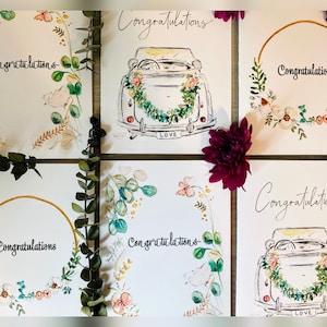 Paquet de cartes illustré à l'aquarelle de félicitations, cartes de félicitations florales et florales, carte de mariage