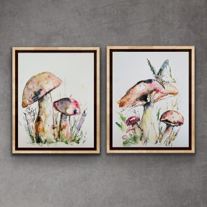 Watercolour Mushroom Illustration Print, Mushroom and Butterfly Art Prints, Whimsical Mushroom Watercolour Wall Art
