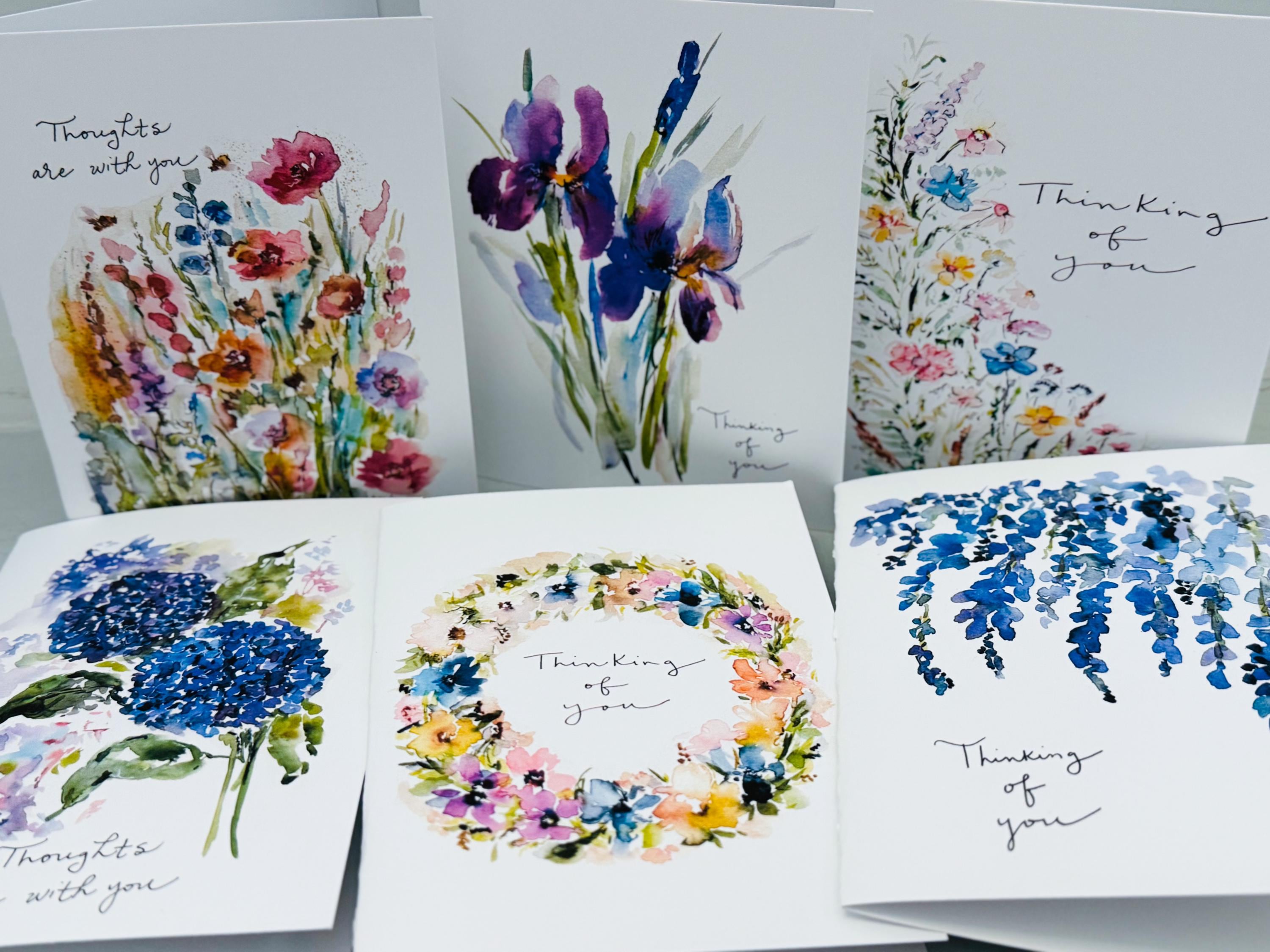 Thinking of You Bundle Floral Cards, Watercolor Floral Thoughts With ...