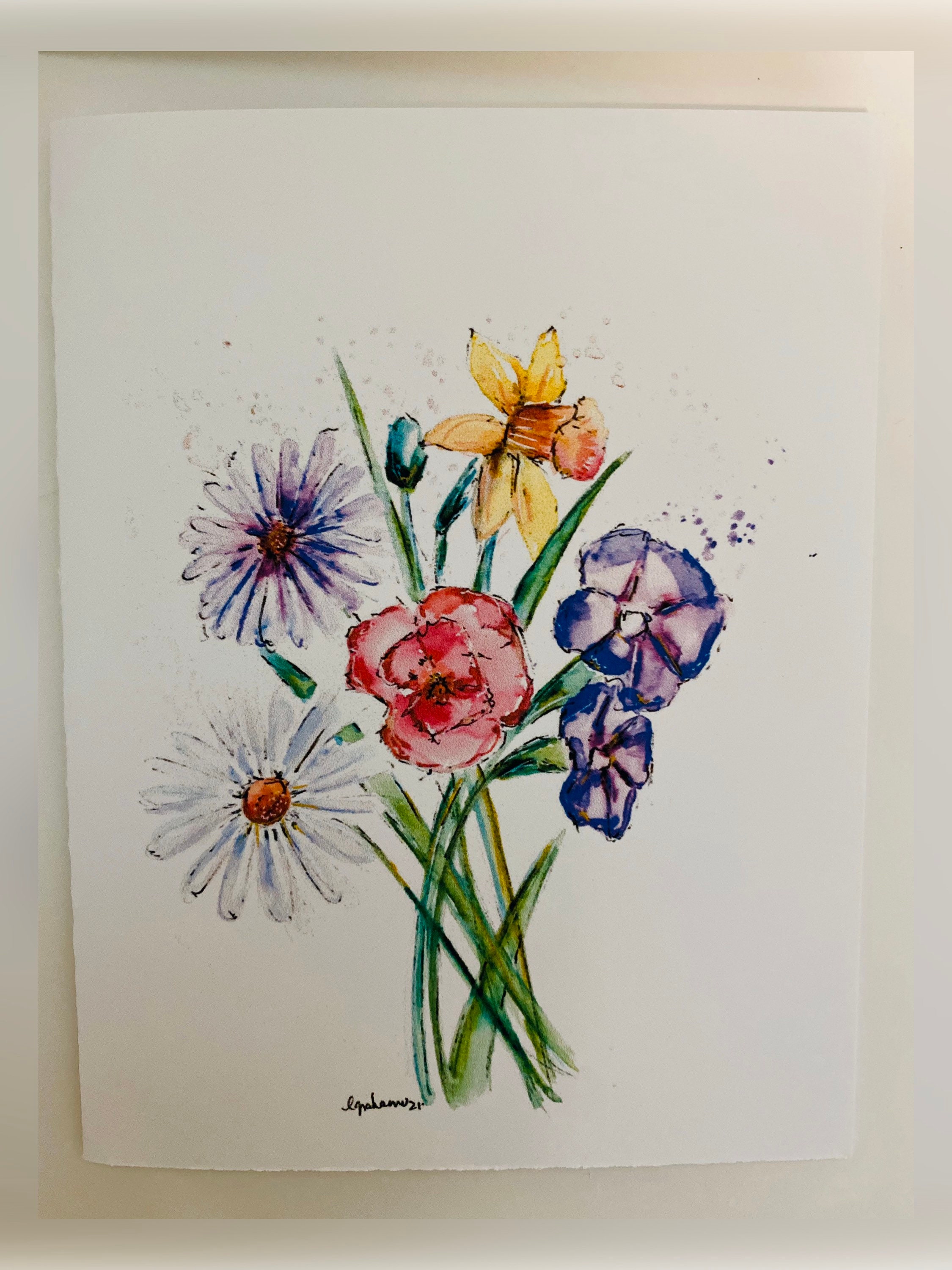 Blank Wildflower Cards Custom Watercolour Floral Stem Etsy