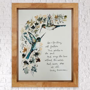 Hope Is The Thing With Feathers Humming Emily Dickinson Quote Print, Quote About Hope Watercolour Wall Art, Watercolour Hummingbird Wall Art