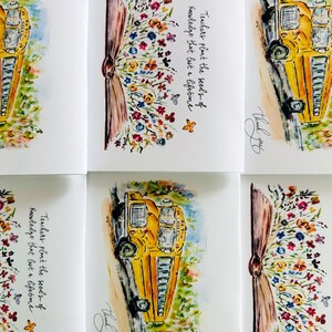 Paquet de 6 livres de cartes de remerciement aquarelle pour chauffeur de bus enseignant, carte de voeux florale pour enseignant, remerciement en bus, cadeau enseignant aquarelle