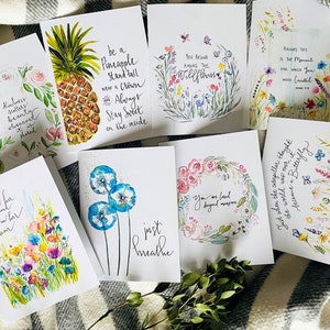 Lot de 8 cartes aquarelles encourageant l'amitié, lot de cartes artistiques pliées en forme d'ami, assortiment de cartes de vœux encourageantes