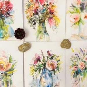 Lot de cartes florales vierges aquarelles, assortiment de cartes florales vierges, paquet de cartes florales aquarelles fixes, 6 cartes de voeux florales