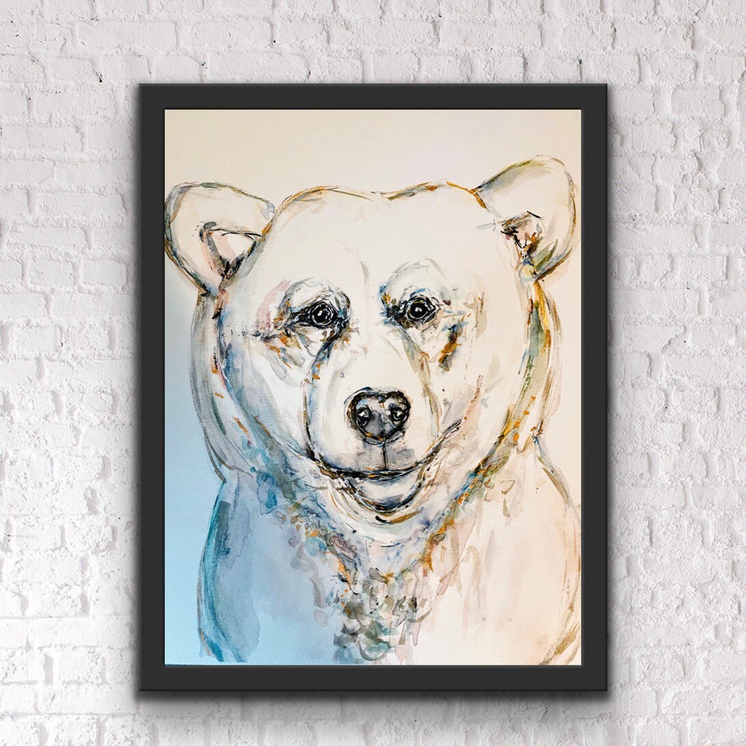 水彩クマの版画、ホッキョクグマの版画、ツキノワグマの絵画、子グマ