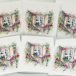 Blank Floral Window Cards, Assorted Blank European Window Flower Stationary Art Cards, 6 Watercolor Spring Window Cards