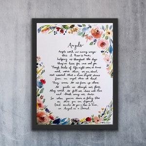 An Angel Poem Print, Watercolour Floral Angel Grief Print, With Sympathy Art Print, Light and Love Watercolour Wall Art Gift